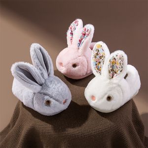 Pantoufle mignon lapin blanc pantoufles enfants fourrure mocassins maison chaussures chaudes enfant garçon diapositives peluches bambin filles chausson 220919