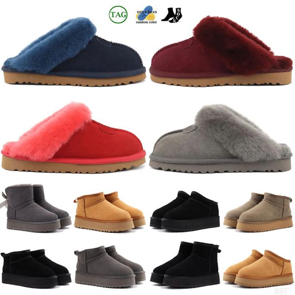 Slipper Designer Boot Luxe Hommes Femmes Pantoufle Neige Mini Cheville Courte Eiderdown Cuir Plate-forme d'hiver Bottes Marron Gris Noir Blanc Dames Filles