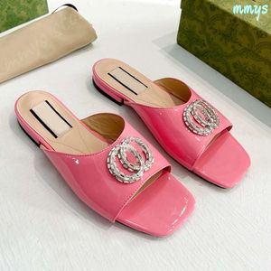 Slipper Designer Pink Platform Slides para zapatillas para mujeres zapatos G Sandalias Glovas de fondo plano de cuero original