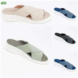 Zapatilla Diseñador Diapositivas Sandalias Mujer Tacones Tela de algodón Paja Zapatillas casuales para primavera y otoño Confort plano Correa acolchada Zapato de gran tamaño