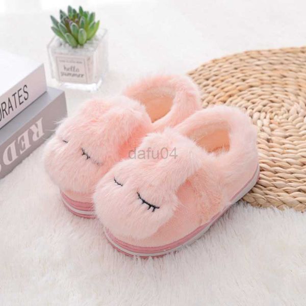 Pantoufles Mode Enfants Coton Chaussures Enfants Maison Pantoufles Garçons Et Filles Bébé Mignon Oreilles De Lapin En Peluche Boule Épaississement Chaud Chaussures D'intérieur L0831