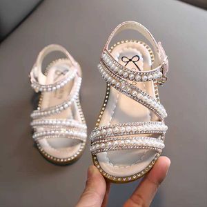 Slipper Girl Sandals Zomer Fashion Kids Baby Girls Bling Rhinestone Princess Single Sandals For Little Big Girls Shoes Y240423