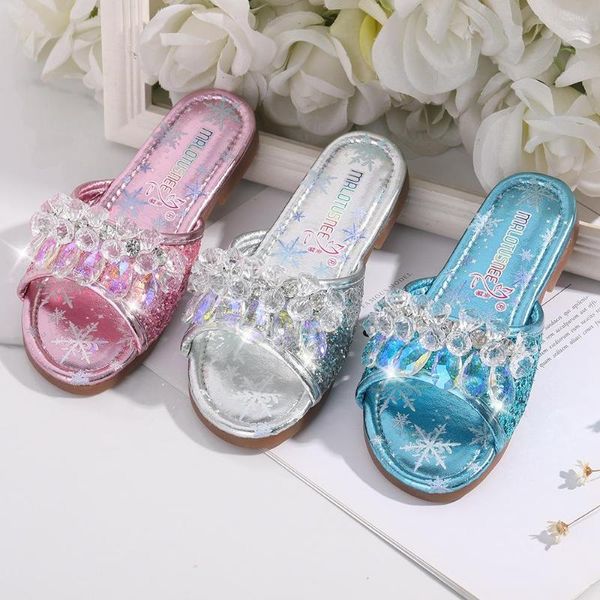 Zapatilla Niñas Zapatos de cristal Verano Princesa para niños Fondo de tendón Diamantes de imitación brillantes Sandalias para el hogar Interior y exterior