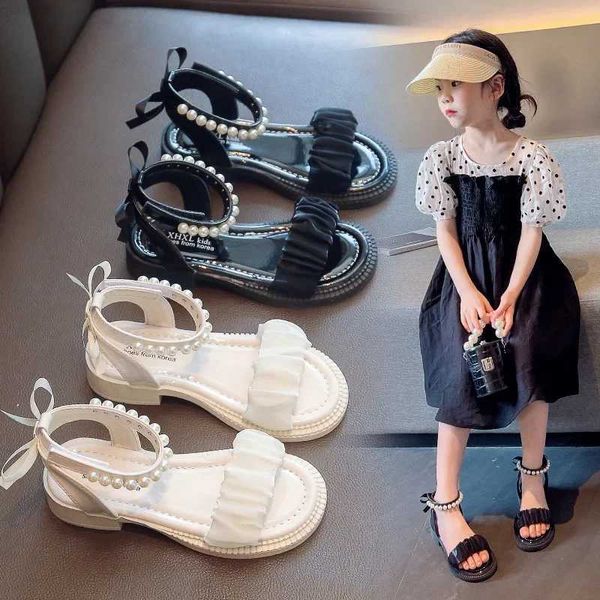 Slipper Girls Sandals Enfants Été Nouveaux enfants mode Soft Princess Lace Perles polyvalentes Perles belles chaussures robes pour la fête Weddingl2404