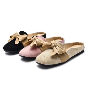 Slipper meisjes lente herfst mode kinderen casual slippers kinderen buitenschoenen met boog-knoop zoete zachte kudde stof 26-35 heet 0203