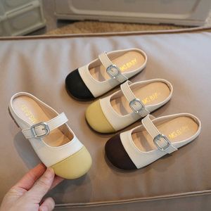 Slipper Korean Fashion Buckles Girl's Outdoor Children Sandals PU Non-Slip Princess Flats Slip-on Home Kids Slippers 0203