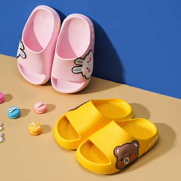 Zapatilla nueva linda oso conejos dibujos animados niños zapatillas bebé niñas interior suave verano sólido amarillo antideslizante zapatos casuales para niños