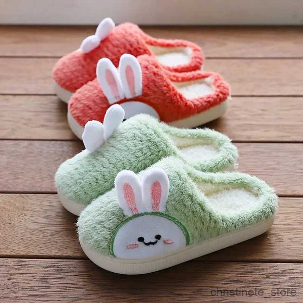 Pantoufles Nouveaux pantoufles pour la maison pour enfants garçons filles automne hiver maison fourrure mignon tongs lapin intérieur plancher en bois chaud coton Sh R231216