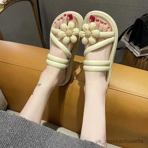 Sandalias de zapatillas para mujeres flores con correas delgadas y plantas gruesas con zapatillas de playa para mujeres R230815