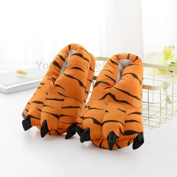 Pantoufle douce patte de tigre Animal pantoufles drôles pour enfants Homewear maison pantoufle chaussures chambre coton tissu chaussures garçons hiver chaud Shose 231117