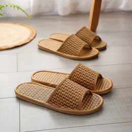 Pantoffel Lente en zomer bamboe geweven rotan en minnaars stromat pantoffels indoor houten vloer pantoffels