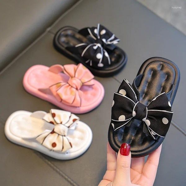 Pantoufle d'été confortable et douce, tongs antidérapantes pour bébé en bas âge, diapositives de princesse, pantoufles pour filles, sandales pour enfants avec nœud, chaussures de plage