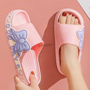 Slipper zomermeisjes indoor slippers cartoon vlinder roze baby glijbanen schoenen schoenen badkamer niet-slip tiener slippers enfant vul