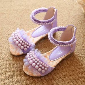 Slipper Summer Girls Sandals Fashion Pearls Girls Princess Zapatos Baby Girl Sandals Flat Tacs Flat Kids Outdoor Beach Sandal Tamaño 21-30L2404