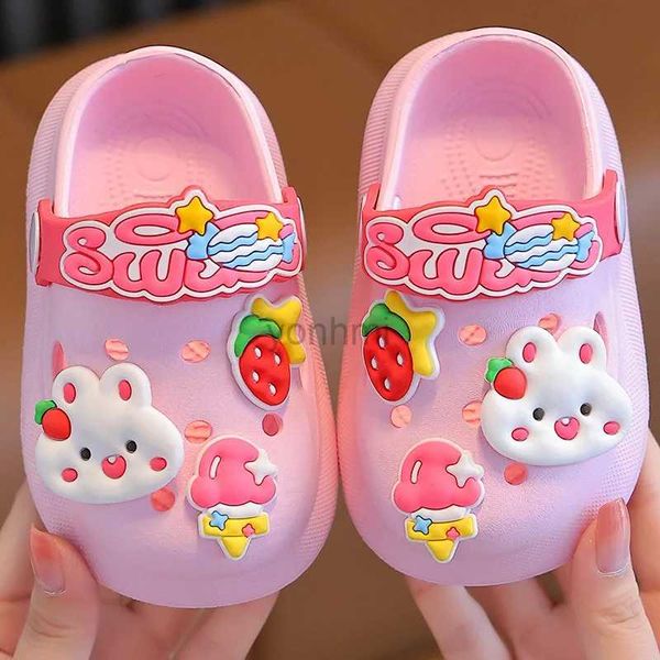 Slipper Summer Kids Sandals agujeros para niños zapatillas zapatillas suaves anti-skid dibujos animados de diseño de bricolaje zapatos para bebés playa para niños para niñas 240408