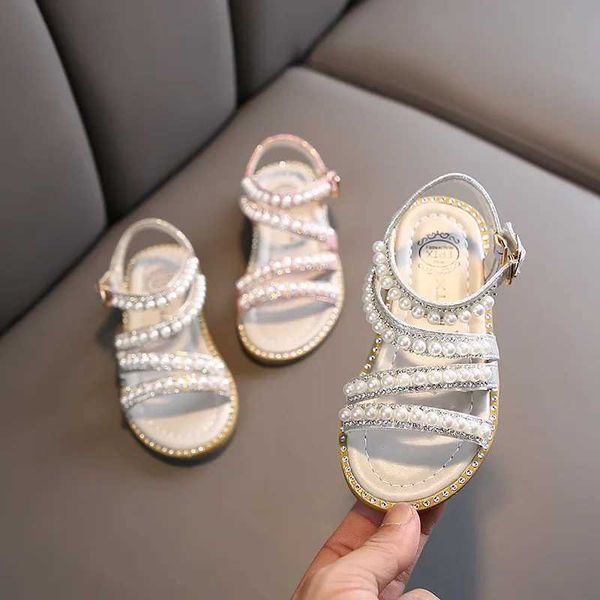 Sangle des filles pour tout-petits Sandales de luxe Raminestone Pearl Children Princesse Elegant Flat Sandals Fashion Childre