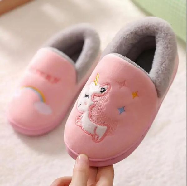 Slipper unicornio para niños zapatillas para niños para niños zapatos de interior para niñas tobogán de pieles de algodón de algodón de algodón tibio de invierno