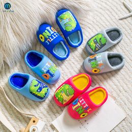 Slipper winter fuzzy slippers cartoon dinosaurus warme dikke harige slippers jongens meisjes kinderen thuis indoor schoenen niet-slip kinderen miaoyoutong 230509