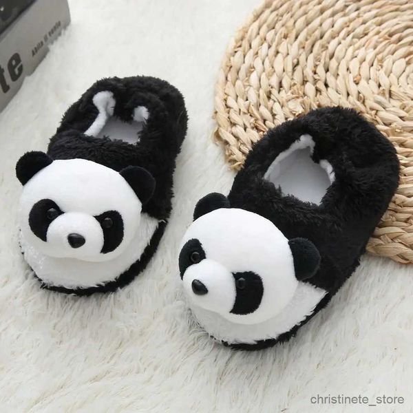 Zapatilla de invierno Panda zapatillas niños niño niña antideslizante niños piel diapositivas algodón zapatos de interior cálido mullido casa niños zapatilla R231216