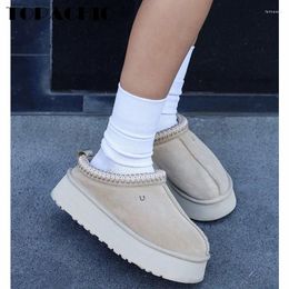 Slippers 11.9 TOPACHIC Damesmode Buiten Modern Dikker Fleece Warm Houden Koe Suede Casual Schoenen