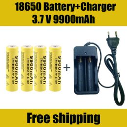 Batterie rechargeable Batterie 18650 Batterie 3.7V 18650 9900mAh Capacité Liion Batterie rechargeable pour la batterie de la torche de lampe de poche + Chargeur