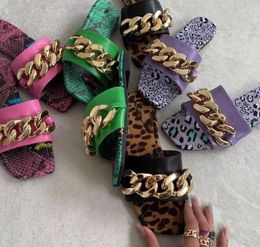 Slippers 2021 Platte Hak Pu Leer Vrouwen Mode Schoenen Vierkante Neus Slides Patchwork Snake Print Sandaal Dames Zapatos Mujer