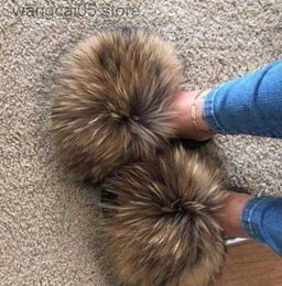 Slippers 2021 Real Fox Fur glissa en gros sliders à fourrure femmes femmes pantoufles de fourrure mada mada incroyable qualité t230713