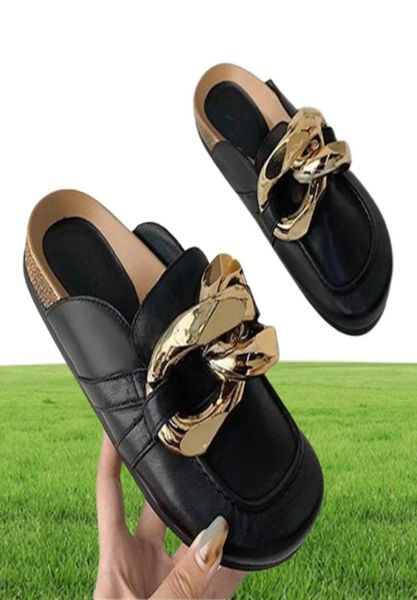 Slippers 2022 Summer Women Women Women039s Big Gold Chain Plateforme Mules Sandales et tongs plats entiers8995416