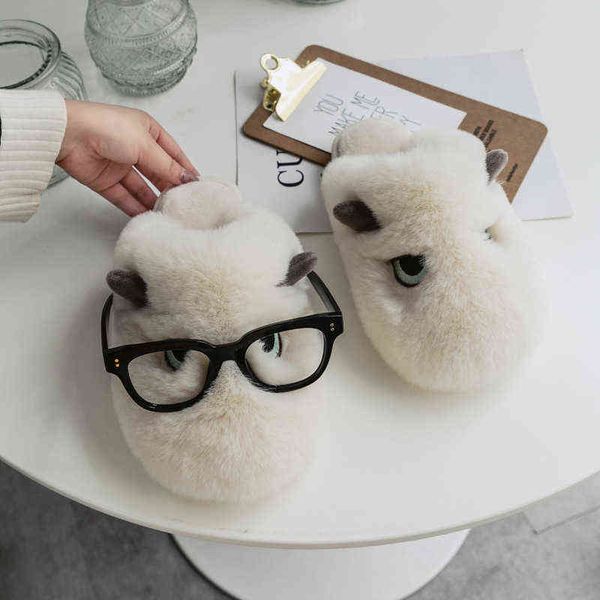 Pantoufles 2022 femmes dessin animé pantoufles chaud en peluche mignon modèle amoureux de la maison chaussures d'hiver chaud fausse fourrure femme mâle intérieur coton pantoufle G220730