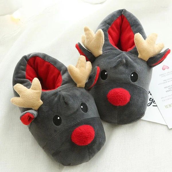 Pantoufles 2023 coton peluche cerf hiver couverture talons couple noël mignon doux confort chaud maison chaussures