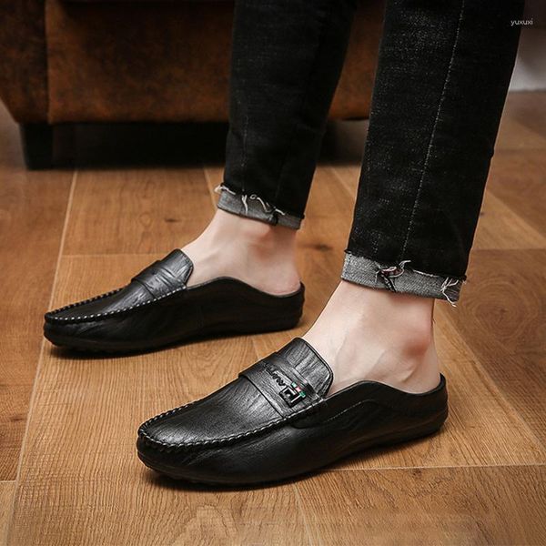 Zapatillas 2023 Mocasines italianos de lujo para hombres Mocasines de cuero para hombres Mocasines casuales antideslizantes Zapatos de hombre Moda de verano Mitad para