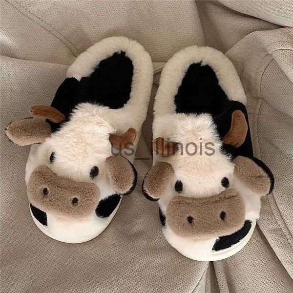 Zapatillas 2023 Leche Vaca Mullida Piel Zapatillas Mujeres Hombres Invierno Zapatos Cálidos Suave Felpa Amantes Inicio Piso Diapositivas Lindo Animal Rana Calzado J231108