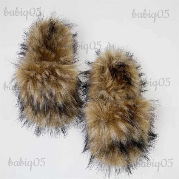 Pantoufles 2023 nouveauté femmes hiver en peluche fausse fourrure diapositives concepteur pantoufles floues bout ouvert moelleux fourrure pantoufles grande taille femmes chaussures T231121