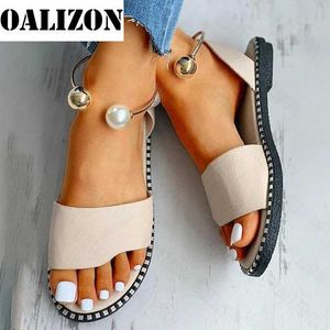 Pantoufles 2023 Nouvel été femmes perlées sandales à perles chaussures coulissantes sandales plates pour femmes retournées sandales à fond plat décontractées J240402