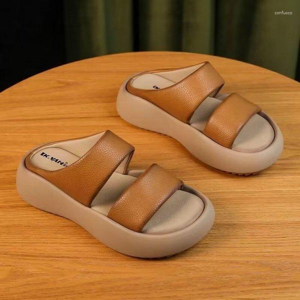 Pantoufles 2023 été sandales coréennes pour femmes rétro semelle épaisse plate-forme compensée confortable Peep Toe Romen plage Zapatillas