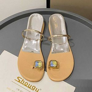 Pantoufles 2023 été nouvelle mode luxe doux strass pantoufles cristal diapositives femmes en plein air plage chaussures plates sandales femmes chaussures