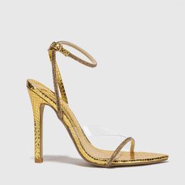 Zapatillas 2023 verano sexy mujer vestido sandalias moda oro tacón alto dama zapatos de fiesta más tamaño grande