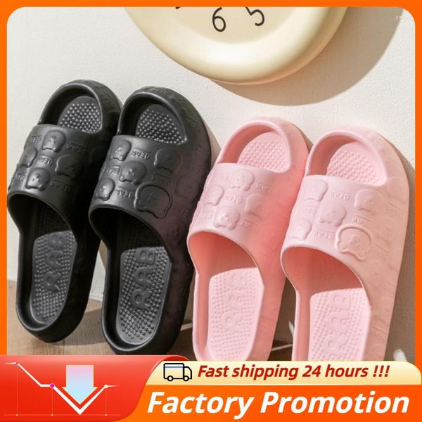 Zapatillas 2023 verano mujeres hombres baño plataforma plana antideslizante casa dibujos animados oso chanclas playa sandalias toboganes interior exterior