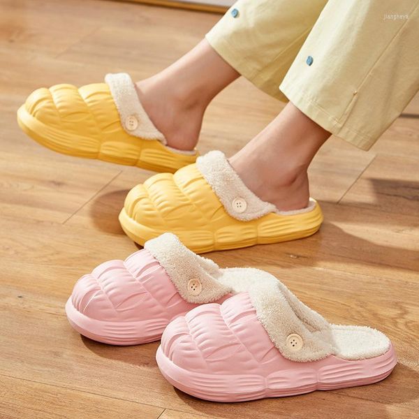 Pantoufles d'hiver 2023 en coton pour Couple, couleur unie, chaussures de maison chaudes en peluche, imperméables, amovibles et lavables, pour l'intérieur et l'extérieur