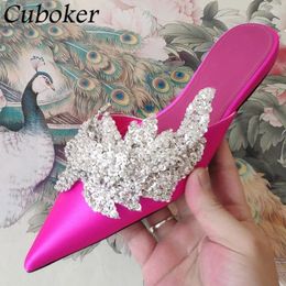 Slippers 2024 Brand Designer Flat With Crystal Pointed Toe Sequins Decor Ladies Slides Summer Sexy Women Mujer