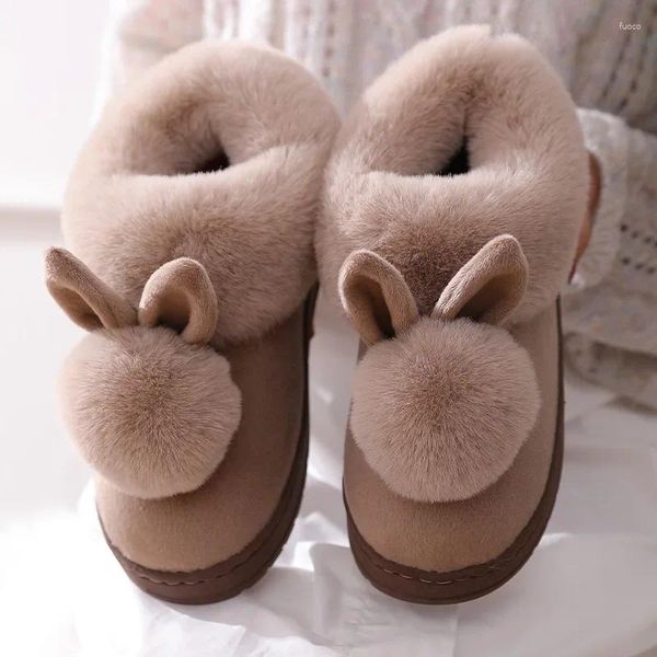 Slippers 2024 mode automne d'hiver coton oreille à la maison en intérieur chaussures chaudes femmes mignonnes plus en peluche