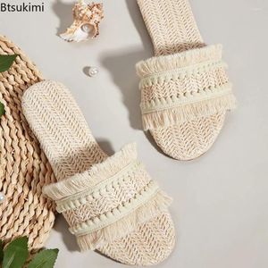 Slippers 2024 Fashion Tassel geweven voor vrouwen comfortabele zachte sandalen Sandalen Zomer dames Beach Holiday Casual Shoes