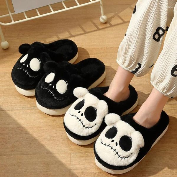 Slippers 2024 Ghost Cotton for Women Home Home Fleep Fleece intérieur Plux Skull Hiver Chaussures de salon sans glissement