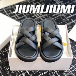 Slippers 2024 Jiumjiumi est l'été fait à la main réel en cuir épais femme semelle Mules chaussures glissades tongs zapatos de mujer