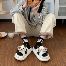 Pantoufles 2024 coréen mignon animal pantoufle pour femmes Kawaii automne hiver coton lin dessin animé lait vache intérieur maison femme chaussures