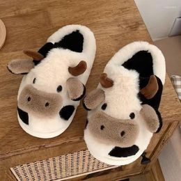 Pantoufles 2024 vache à lait moelleux femmes hiver chaud coton chaussures pour peluche antidérapant maison unisexe mignon Kawaii