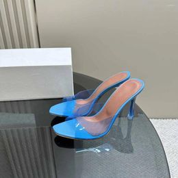 Slippers 2024 Mules Square Toe Femmes Sexy High Heels Geat Cuir Transparent PVC Chaussures Zapatos de Mujer