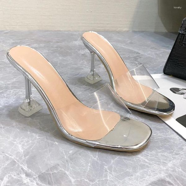 Pantoufles 2024 PVC gelée sandales bout ouvert talons hauts femmes chaussures Perspex transparentes talon clair Sandalias De Mujer