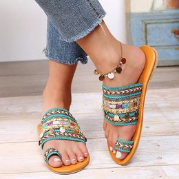 Slippers 2024 Style Lady Toe Ring Shoe Casual Women's Rainbow Tlides Fashion Fashale Famale's Simple Girl's Flat Sandales