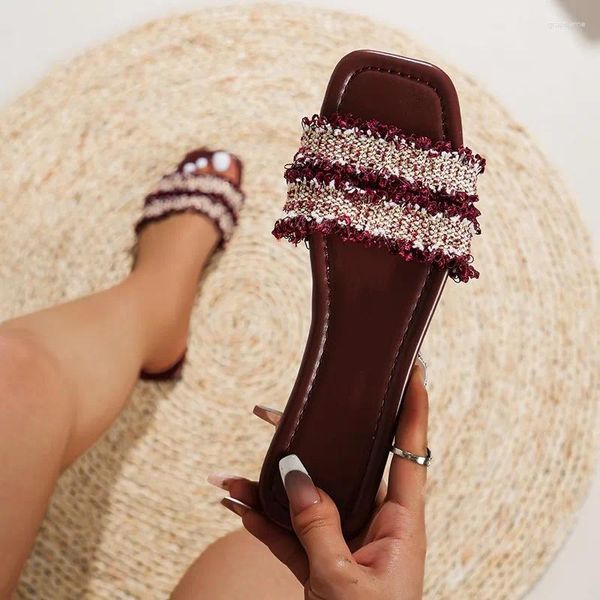 Slippers 2024 Style Lady Weave Shoe Casual Women's Patchwork Slides Fashion Fashale's Tassel Simple Girl's Sandales